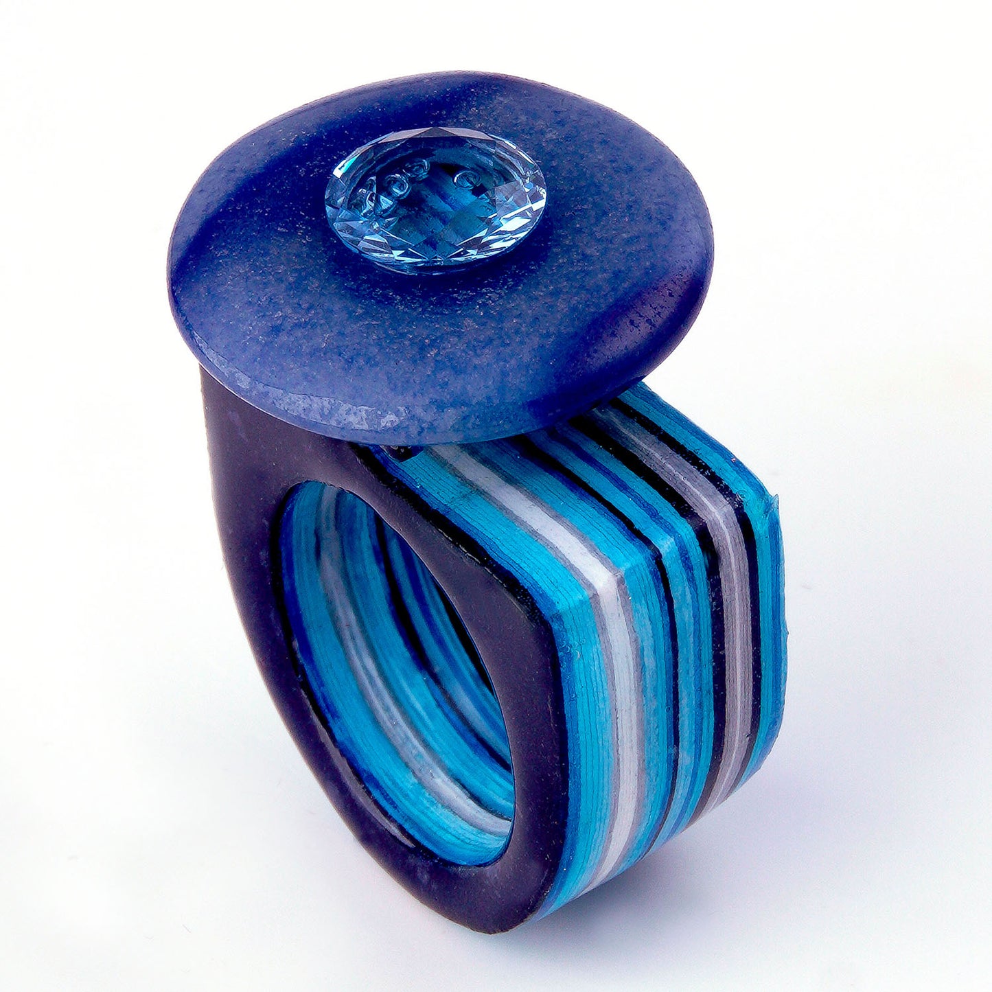 Anillo de Papel - Blue jay con aguamarina y aventurina