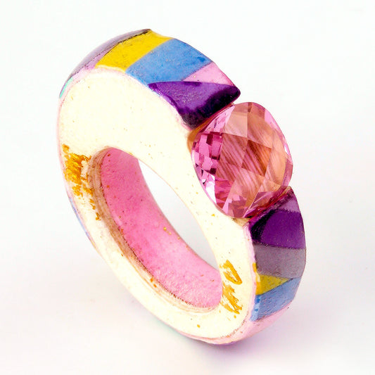 Anillo de Papel - Colored fruit dove con circonita rosada