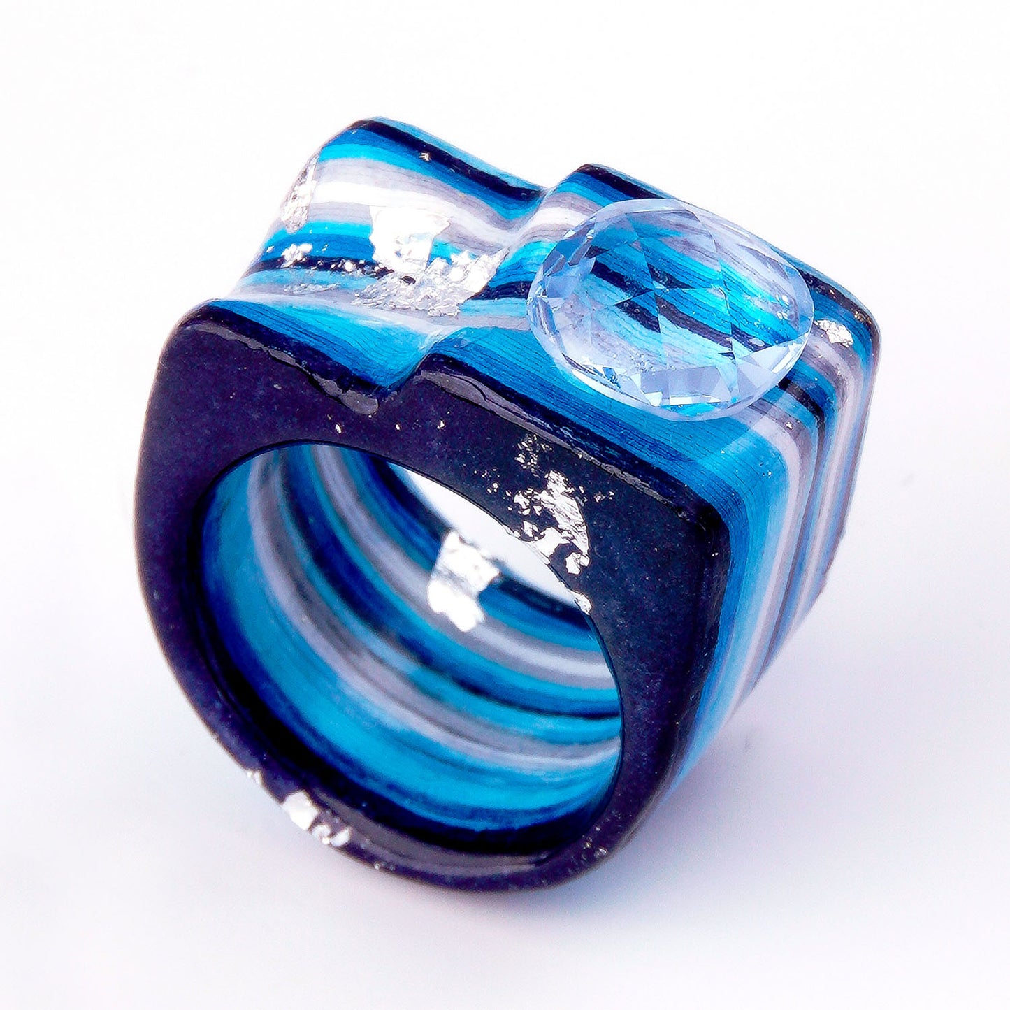 Anillo de Papel - Fairy wren con aguamarina