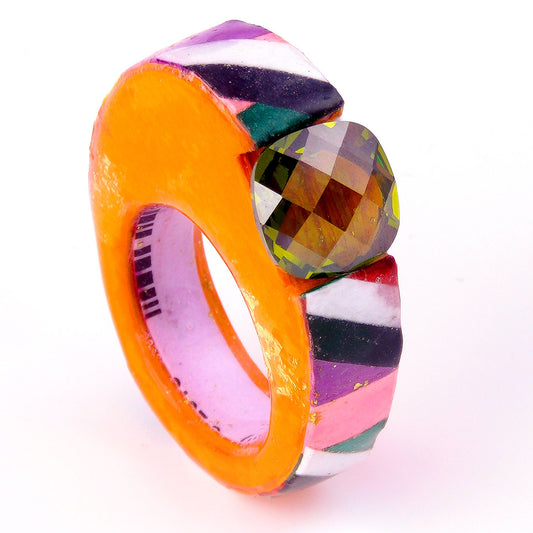Anillo de Papel - King bird of paradise con circonita naranja