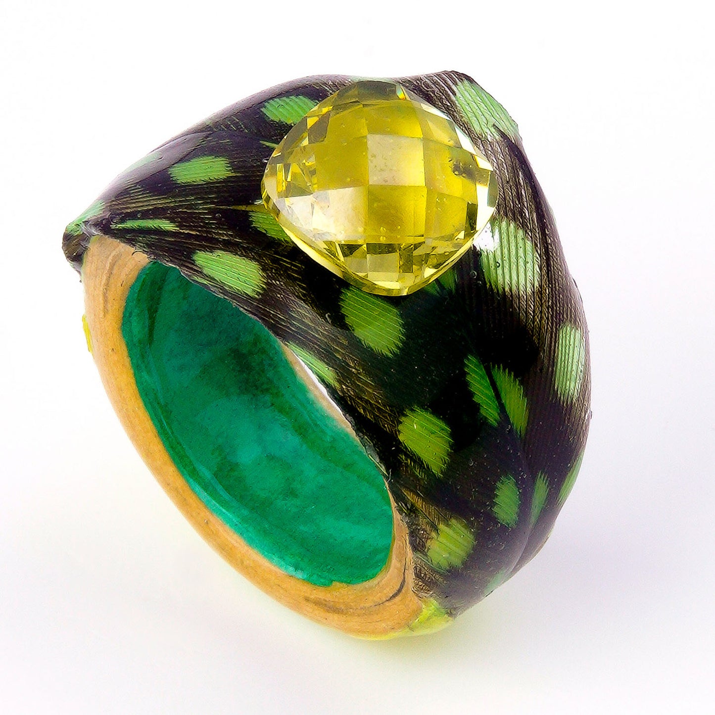Anillo de Papel - Lemonade feather con circonita limón