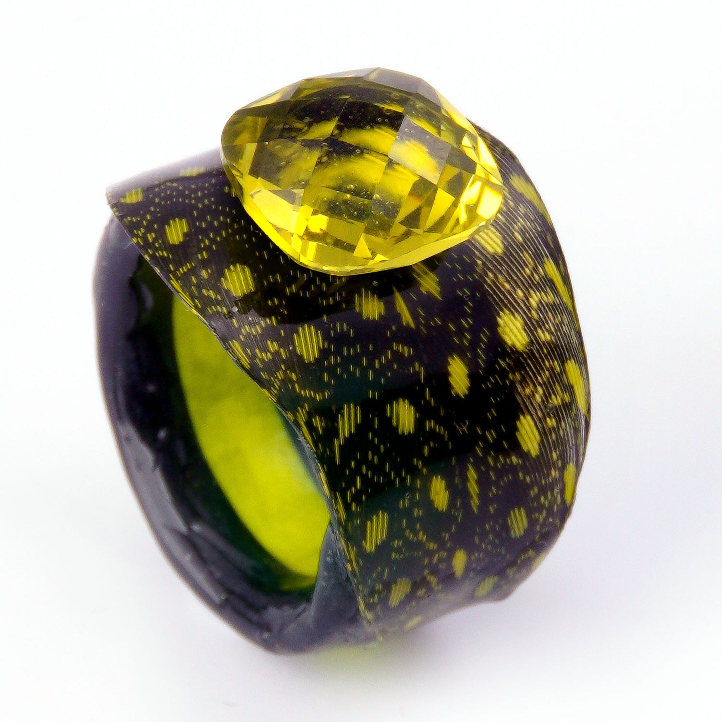 Anillo de Papel - Lemon feather con circonita limón