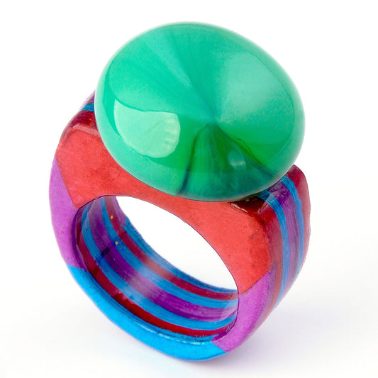 Anillo de Papel - Masked trogon con ágata verde