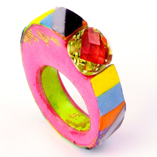 Anillo de Papel - Oriental dwarf king fisher con circonita limón